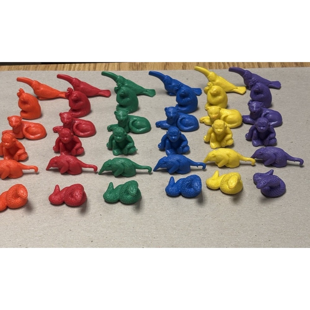Vintage Lot Of 36 Rubber Mini Safari Animal Figures Counters Math Manipulatives